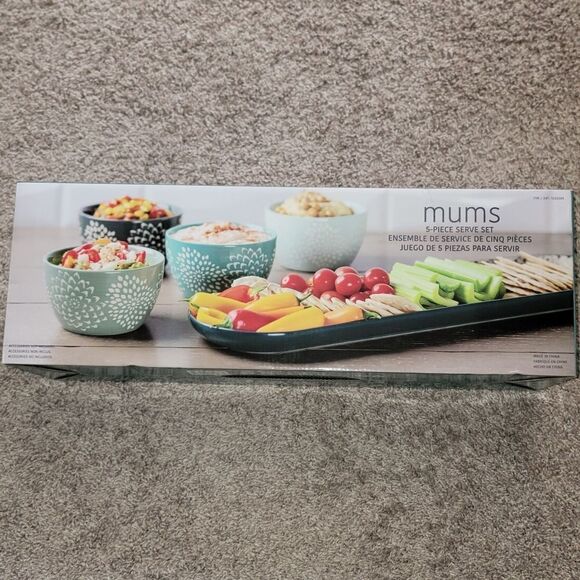 Baum Mums 5-Piece Ceramic Stoneware Serve Set • 1 Tray 4 Bowls • New - Picture 15 of 16